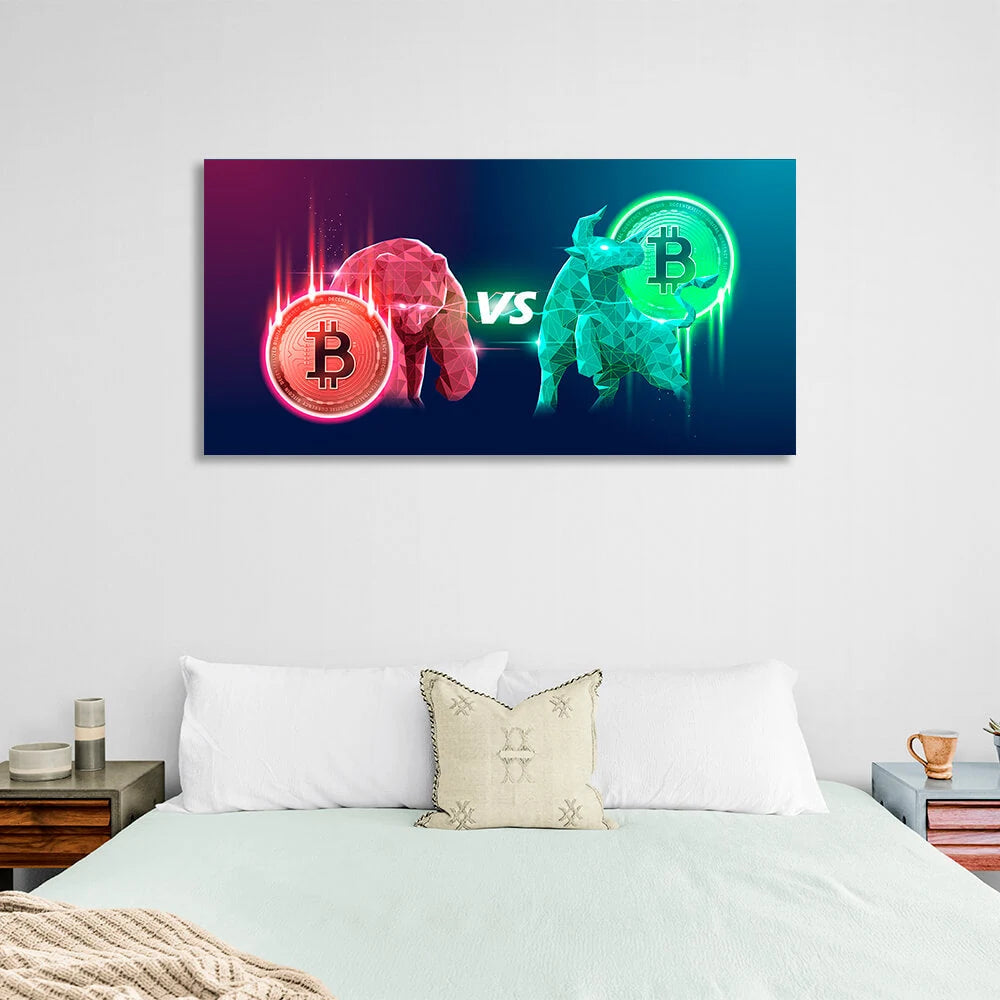 Bitcoin Bulle vs. Bär Inspirierender Leinwand-Kunstdruck