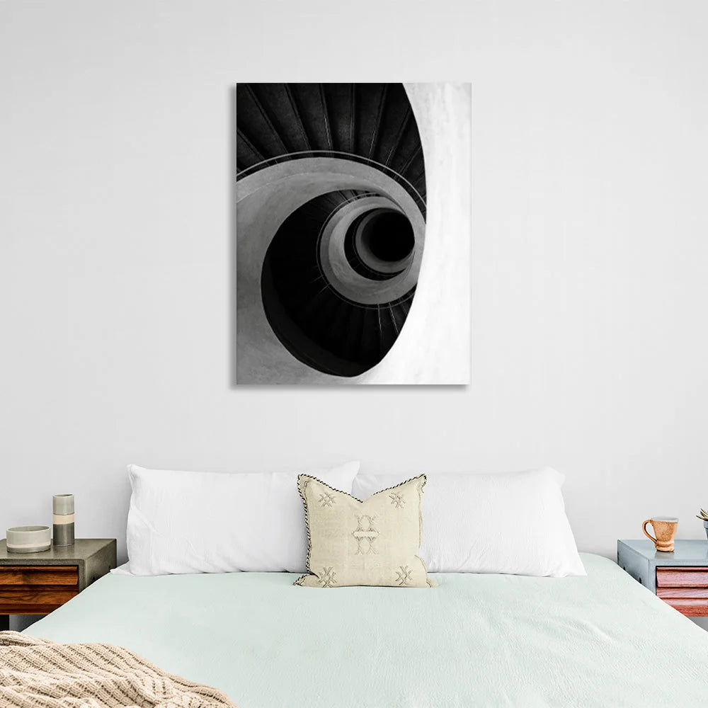 Schwarz-weißer Abstraktions-Kunstdruck auf Leinwand