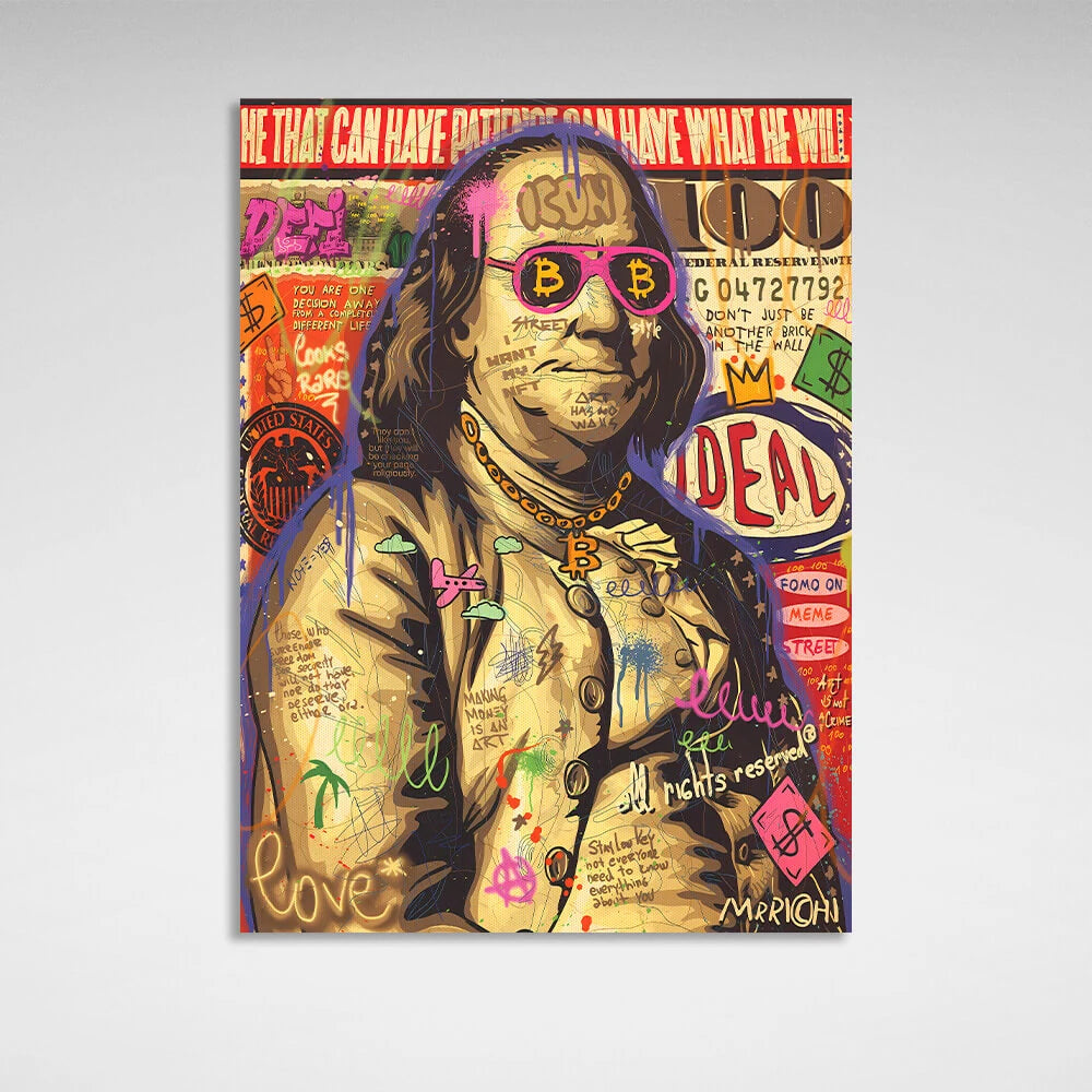 Benjamin Franklin graffiti Inspirational Canvas Wall Art Print
