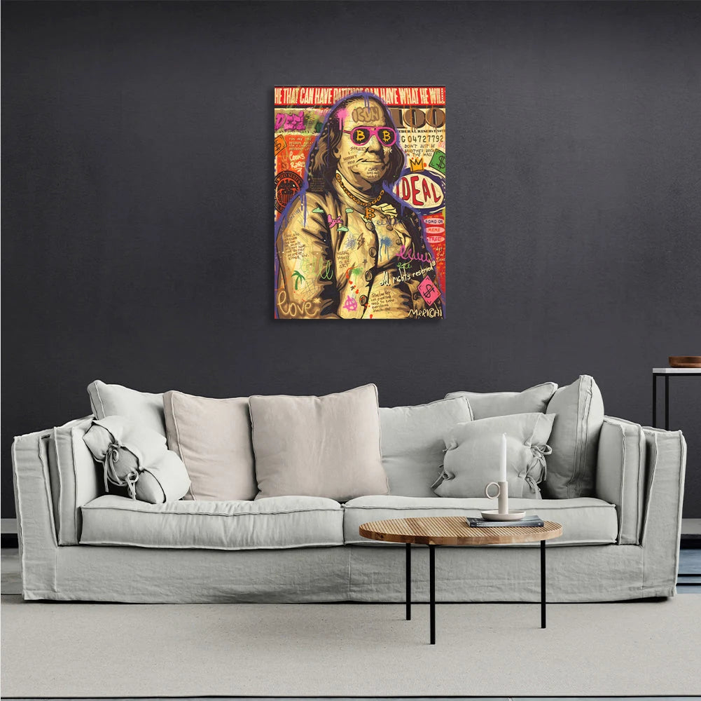 Benjamin Franklin graffiti Inspirational Canvas Wall Art Print