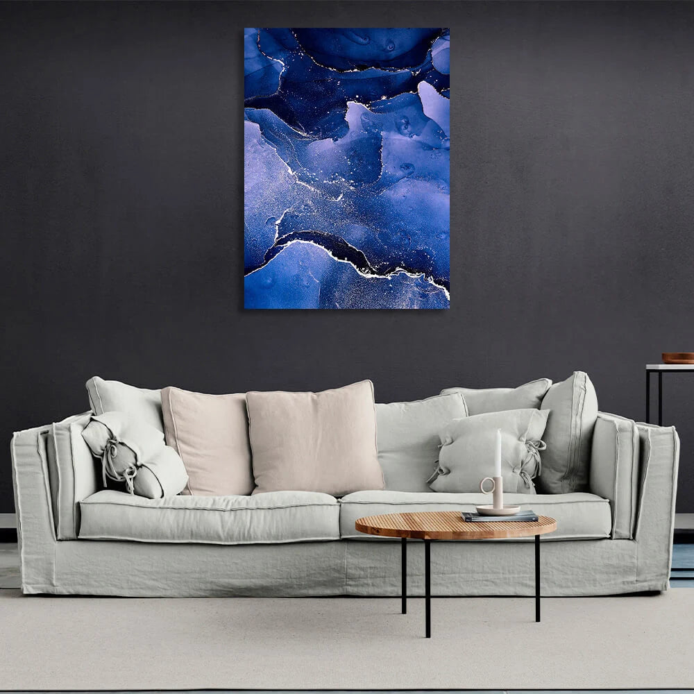 Blue abstract with white lines Abstraction Canvas Wall Art Print