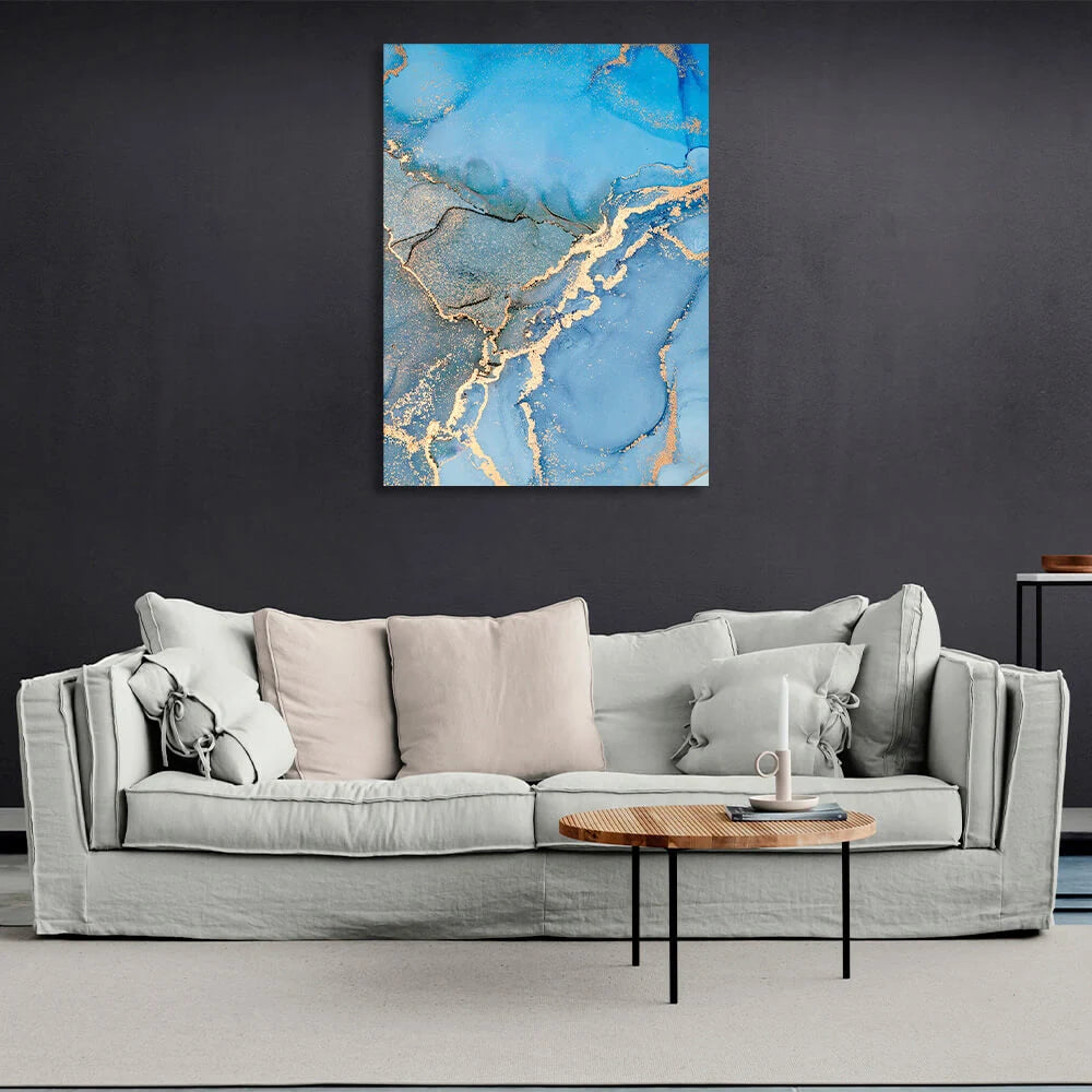 Blue and gold Abstraction Canvas Wall Art Print