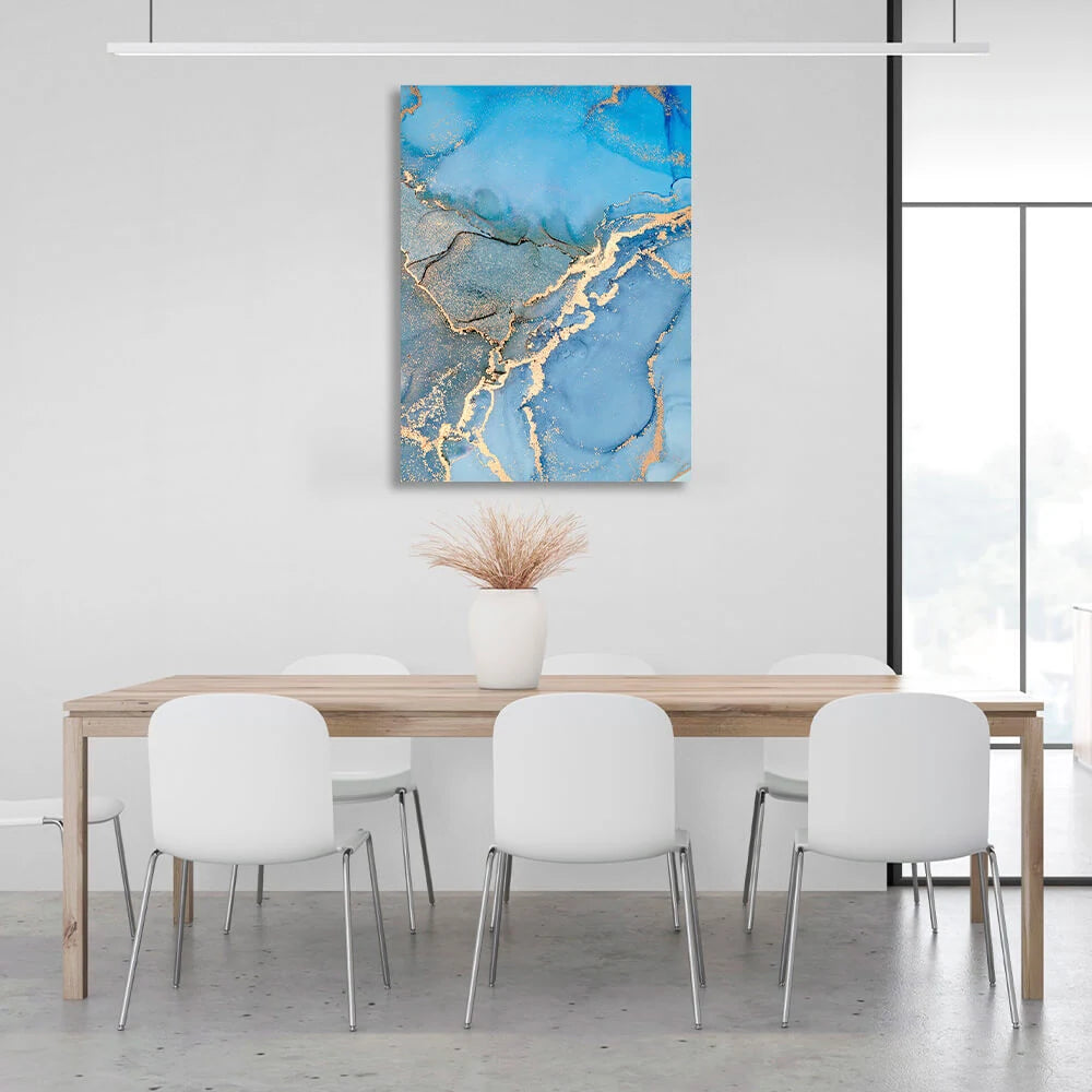Blue and gold Abstraction Canvas Wall Art Print