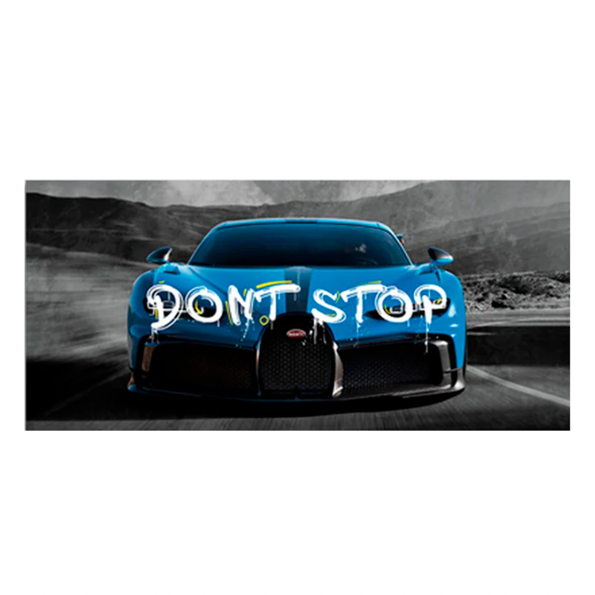 Leinwandbild „Bugatti-blaues Auto auf grauen Straßen“