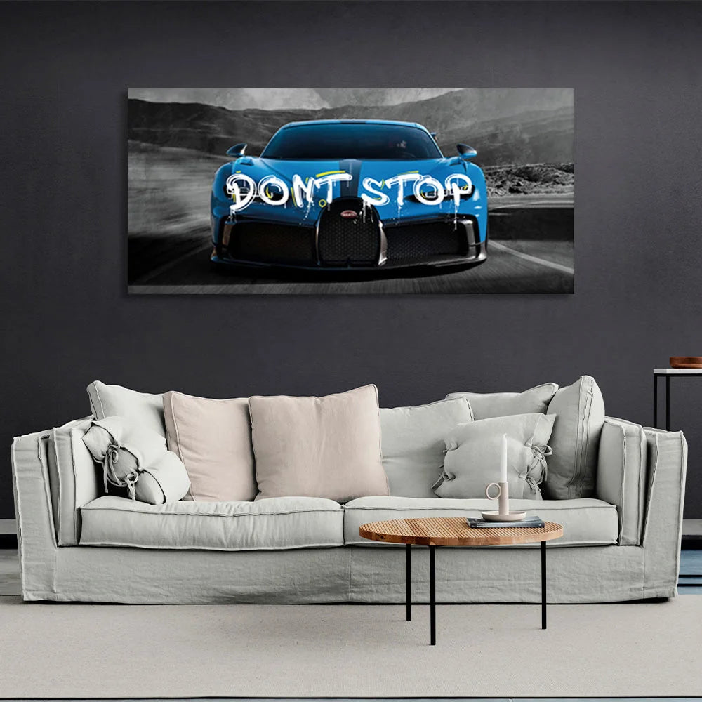 Leinwandbild „Bugatti-blaues Auto auf grauen Straßen“