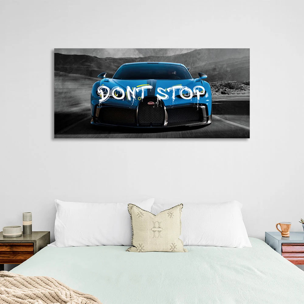 Leinwandbild „Bugatti-blaues Auto auf grauen Straßen“