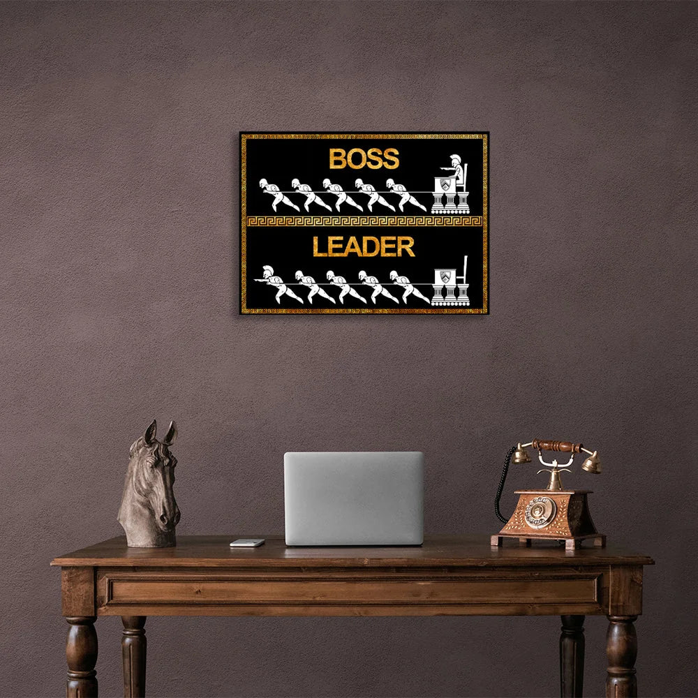 Boss Leader – Motivierender Kunstdruck auf Leinwand, Schwarz und Gold