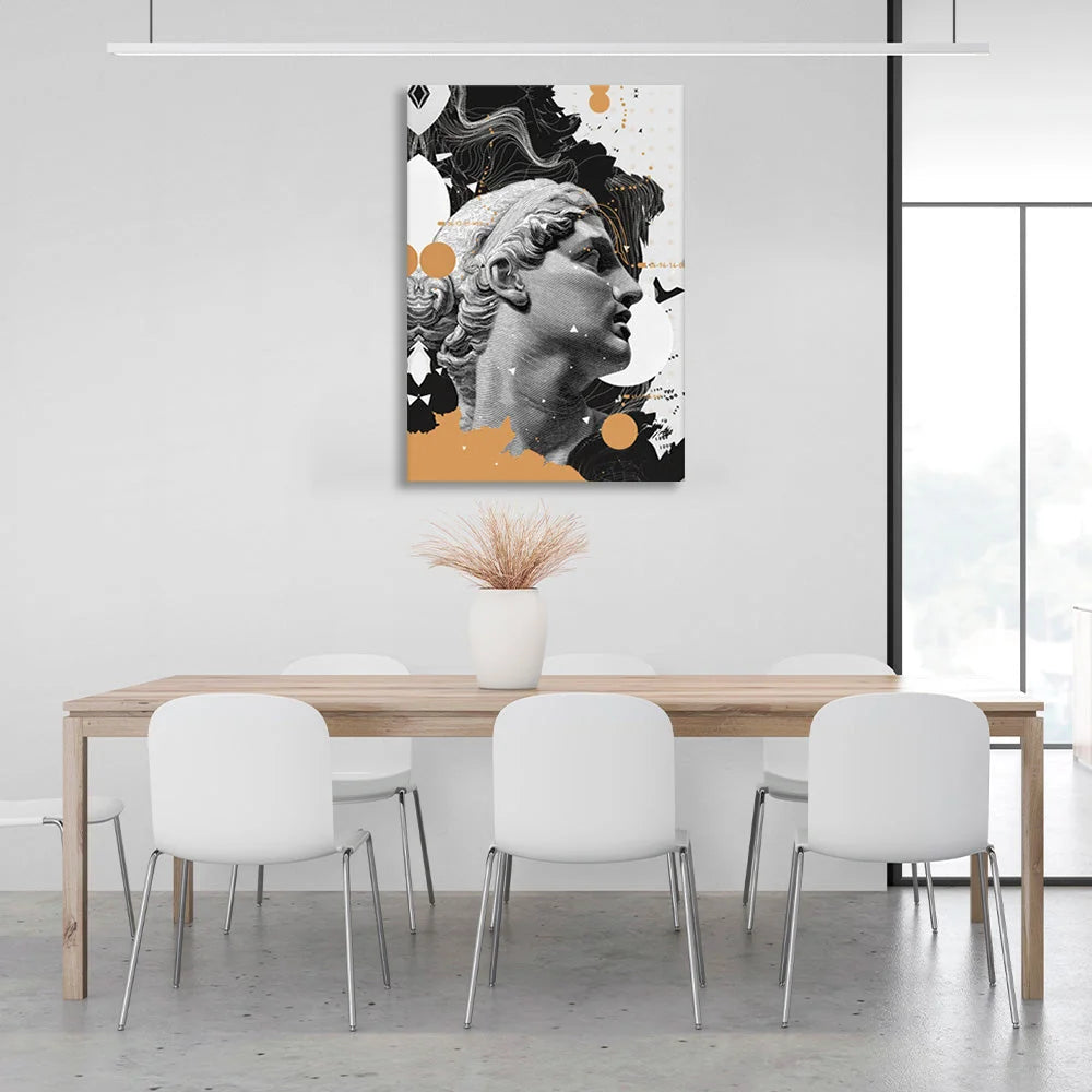 Bust sculpture on a black and white and brown background Canvas Wall Art Print