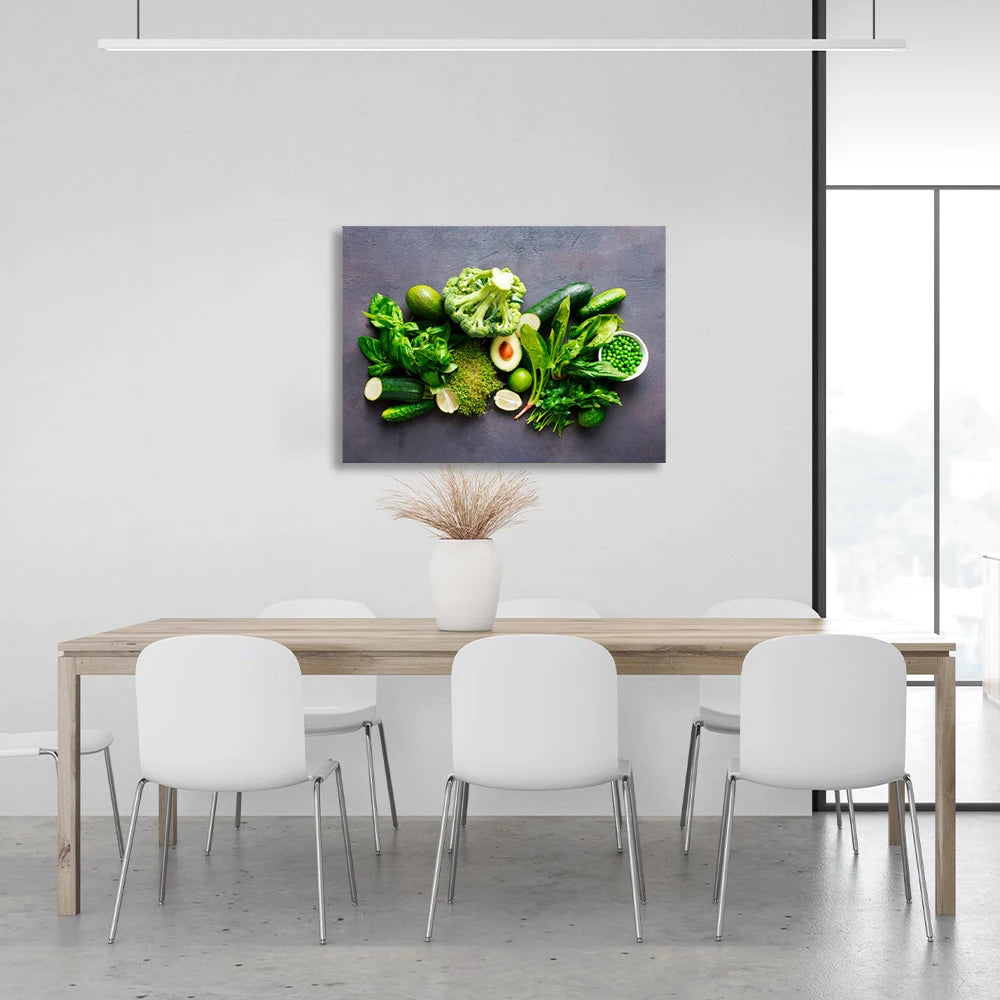 Kohl, Gurke, Erbsen, Avocado Leinwand Wand Kunstdruck für Küche