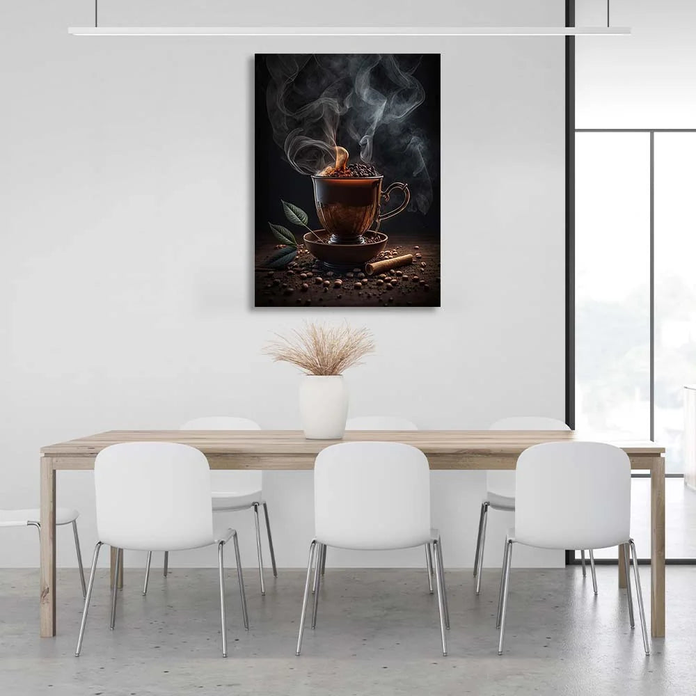 Leinwandbild, Wandbild für die Küche, Tasse Kaffee mit Schokolade