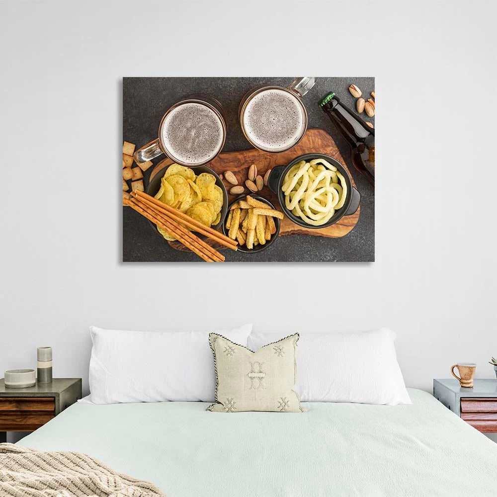 Leinwandbild „Küchensnacks mit Bier“