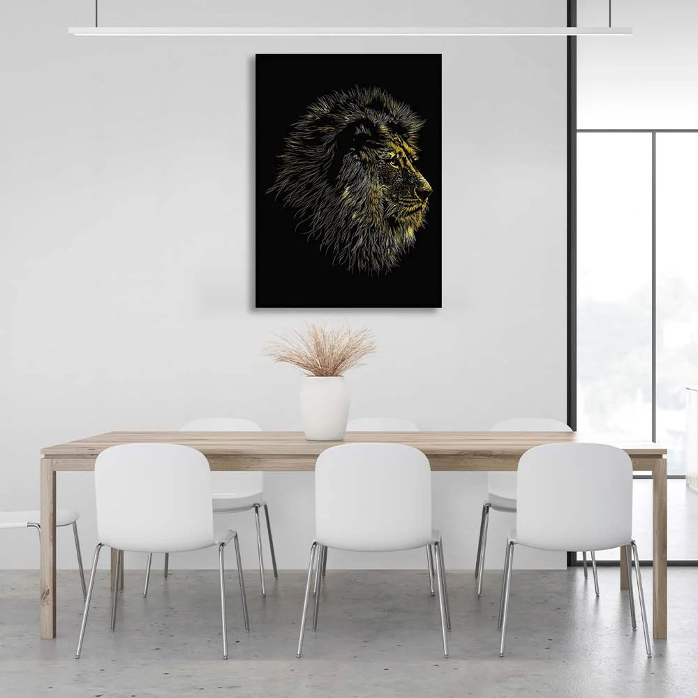 Leinwandbild Löwenkopf auf schwarzem Hintergrund