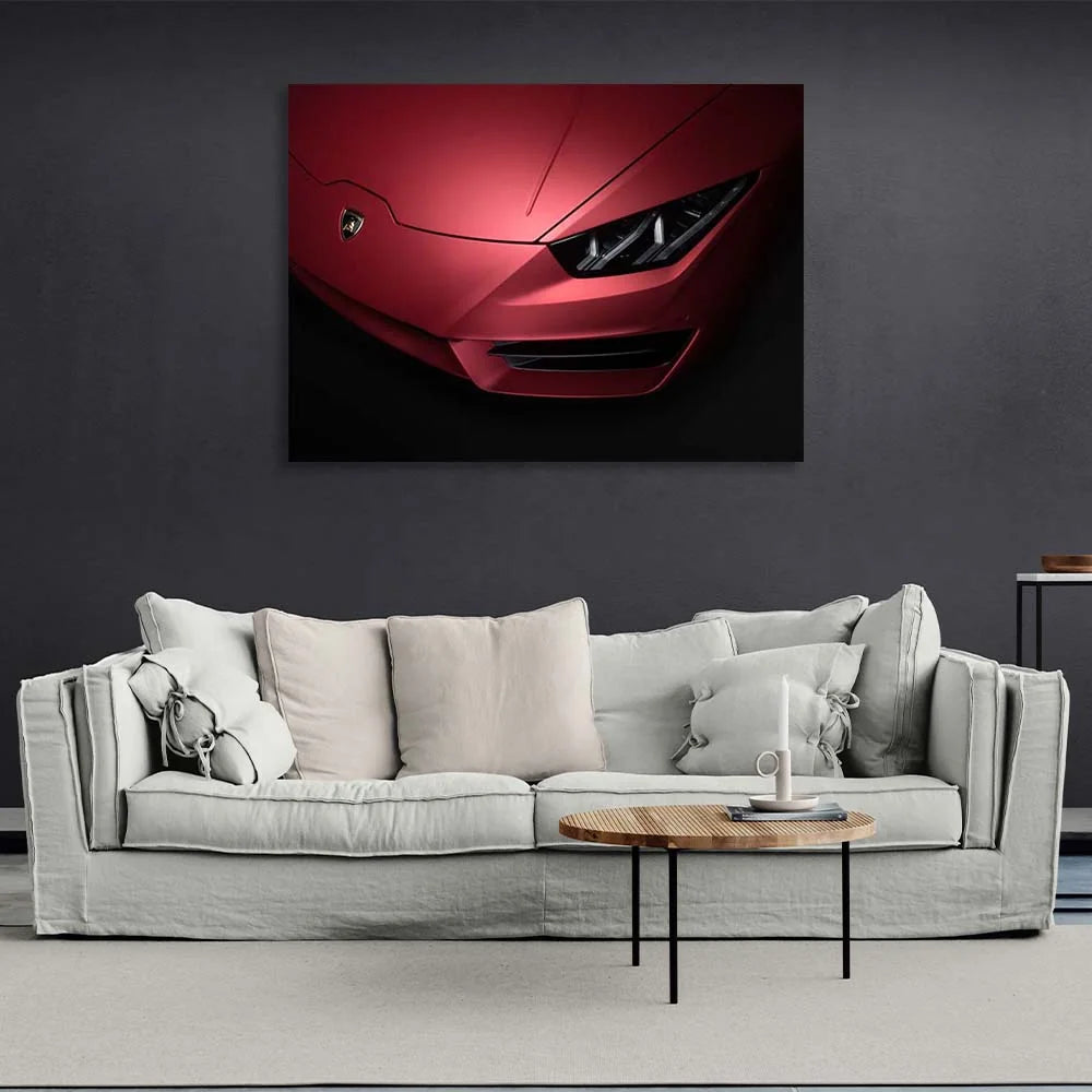 Leinwandbild, Wandbild, Frontscheinwerfer, roter Lamborghini
