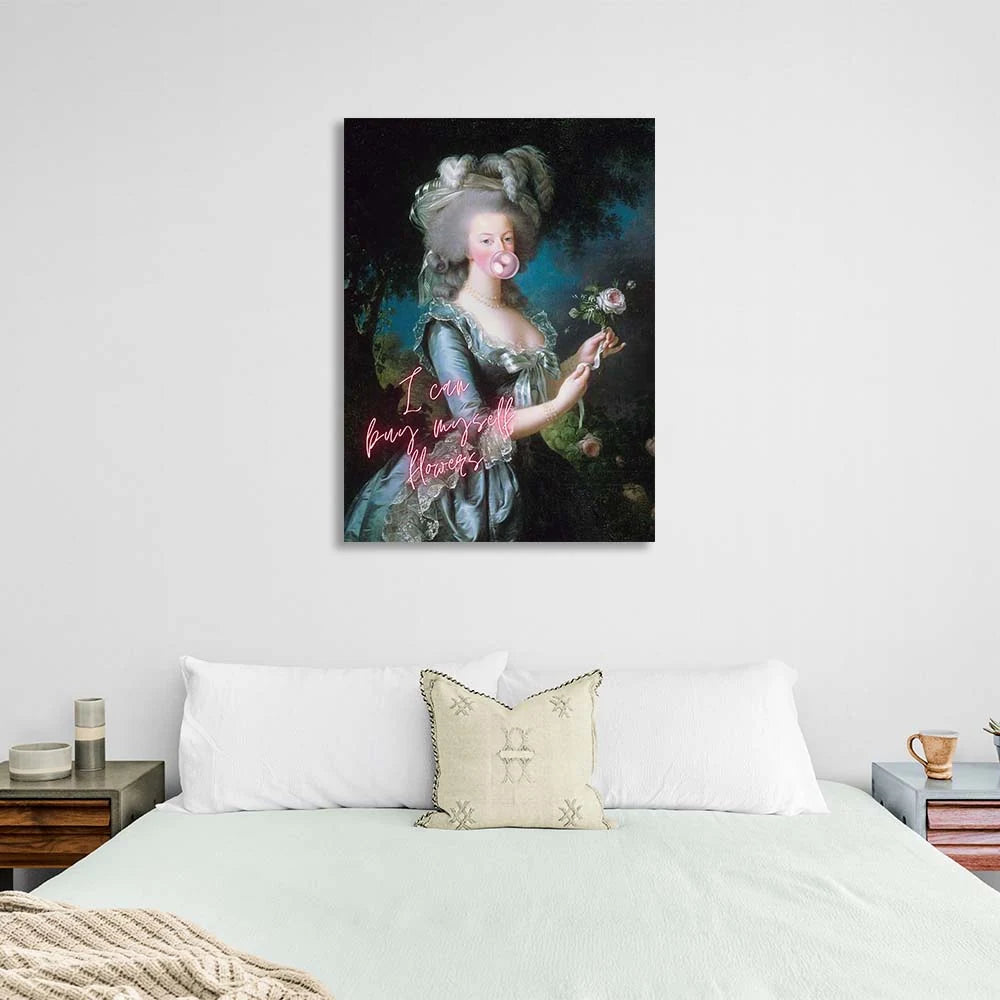 Kunstdruck auf Leinwand, Marie Antoinette. Ich werde mir Blumen kaufen