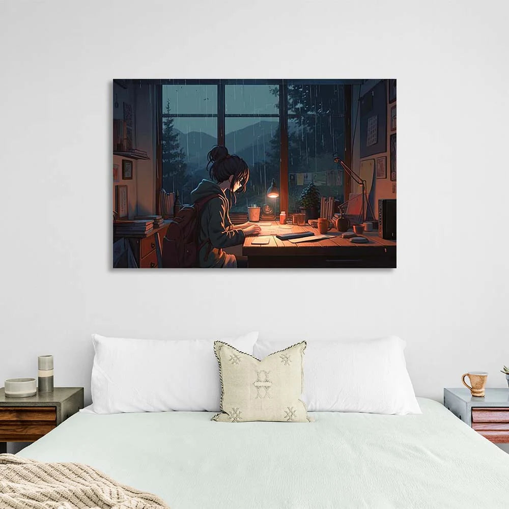 Leinwandbild „Lofi-Mädchen am Tisch“
