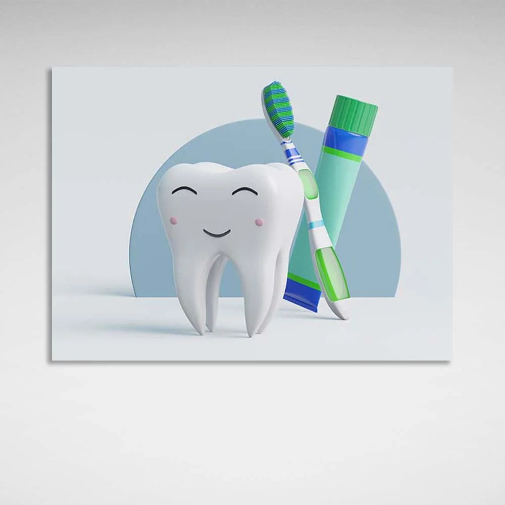 Canvas Wall Art Print Tooth with paste and brush