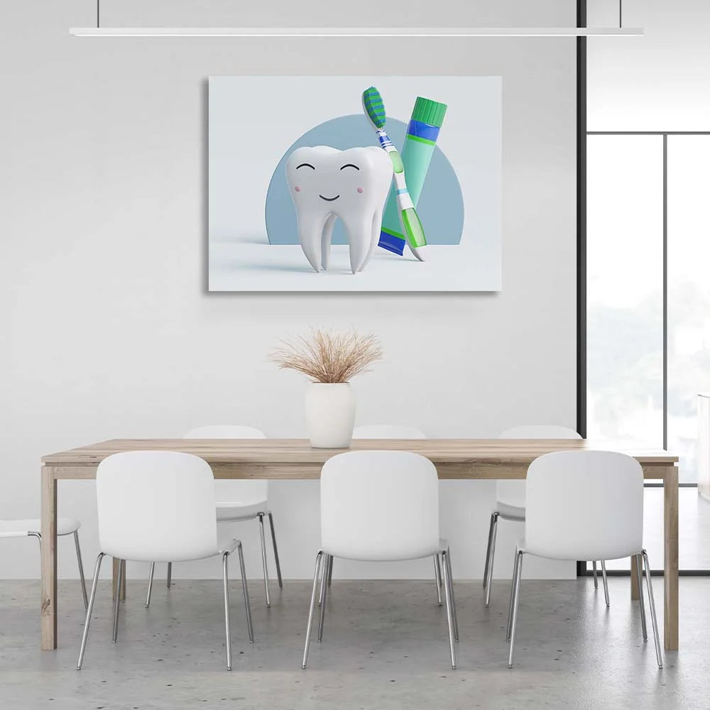 Canvas Wall Art Print Tooth with paste and brush