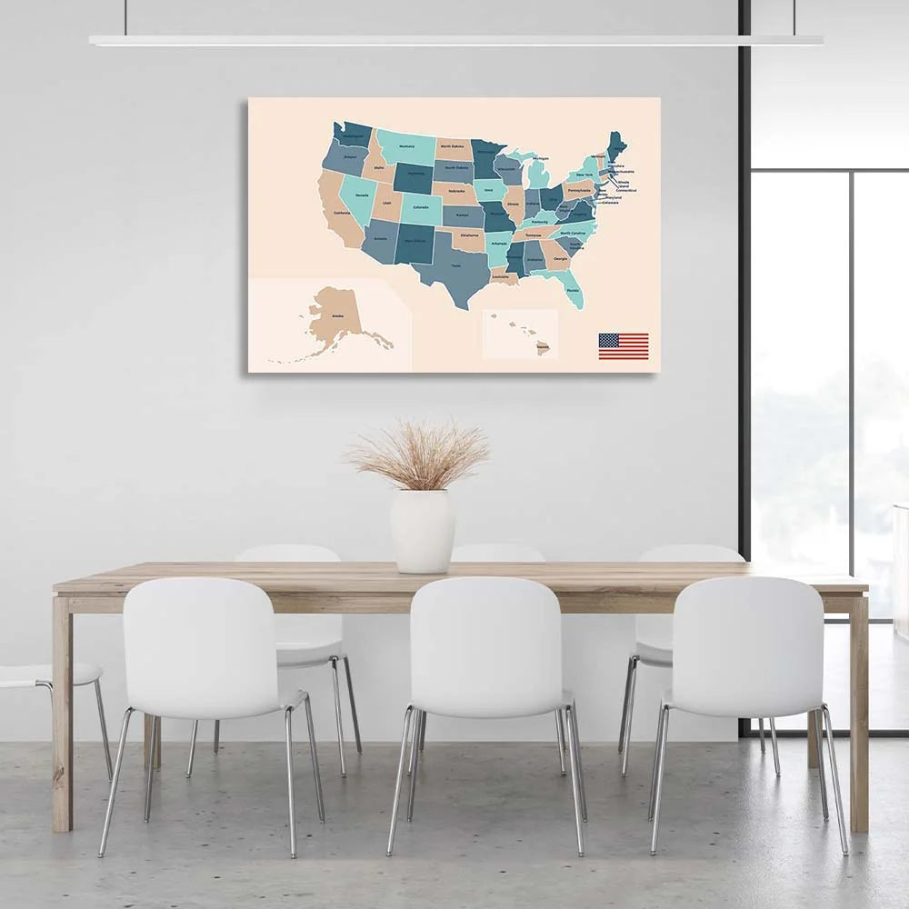 Kunstdruck auf Leinwand, US-Karte