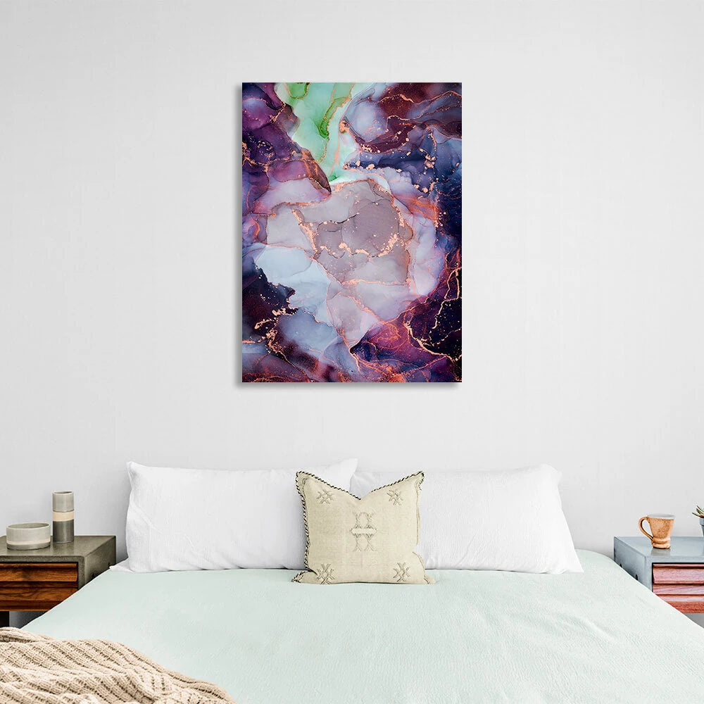 Dark blue with gold elements Abstraction Canvas Wall Art Print