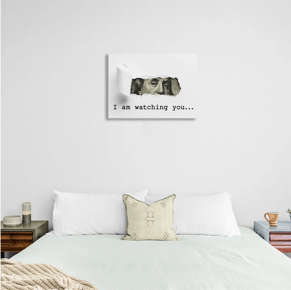Dolar. Ich beobachte dich. Inspirierender Kunstdruck auf Leinwand