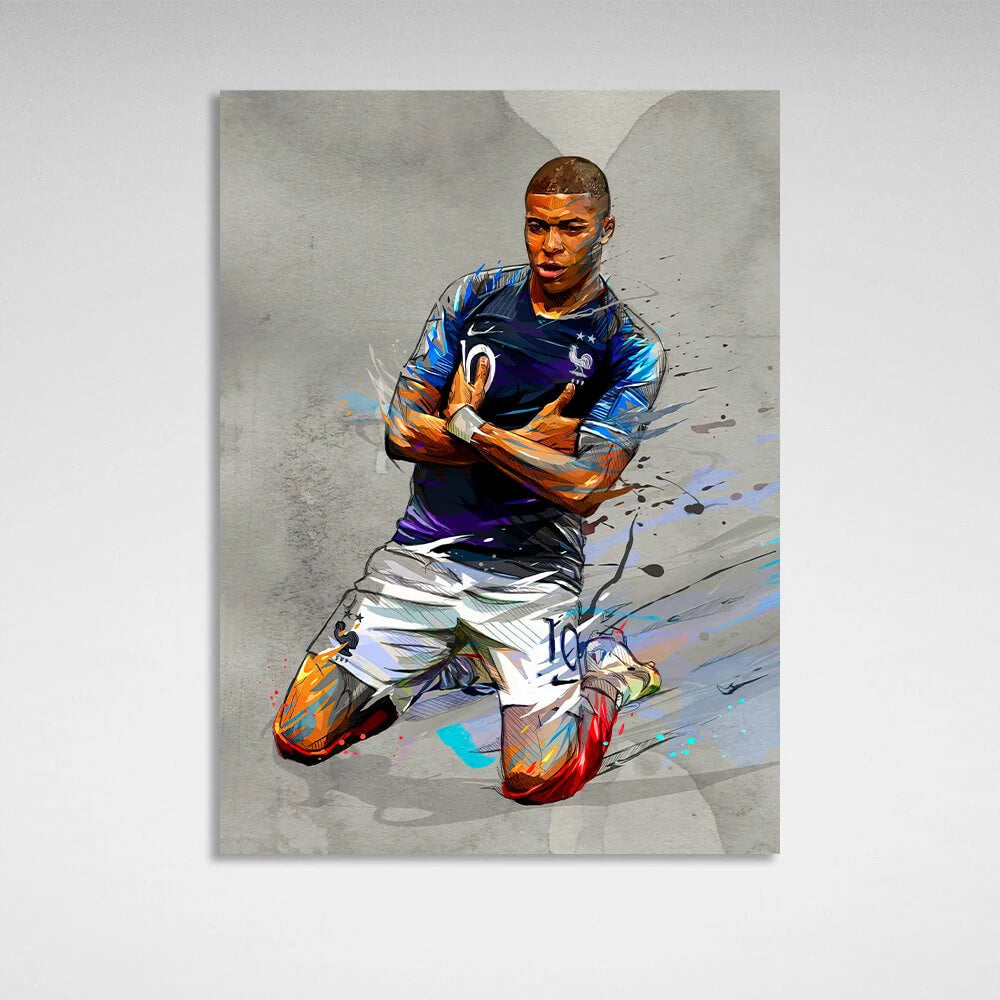 Leinwandbild, Wandbild mit Torjubel des Fußballers Kylian Mbappé