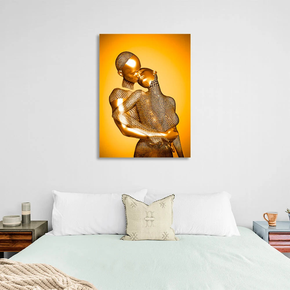 Figuren in Goldfarbe auf goldenem Hintergrund Leinwandbild