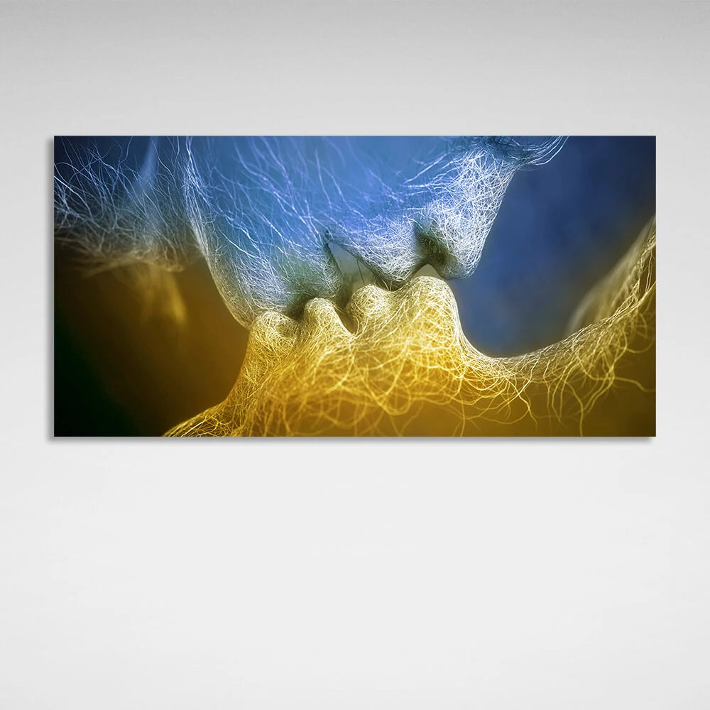 For the bedroom Kiss Yellow and Blue Canvas Wall Art Print For Bedroom