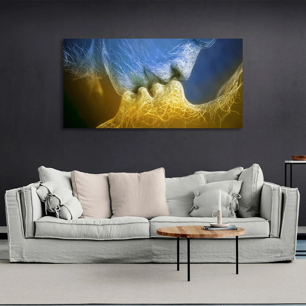 For the bedroom Kiss Yellow and Blue Canvas Wall Art Print For Bedroom