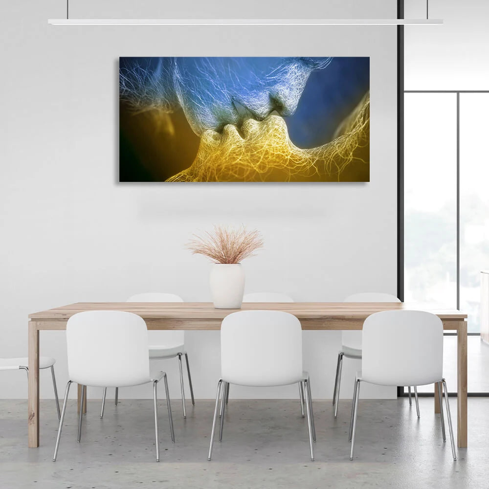 For the bedroom Kiss Yellow and Blue Canvas Wall Art Print For Bedroom
