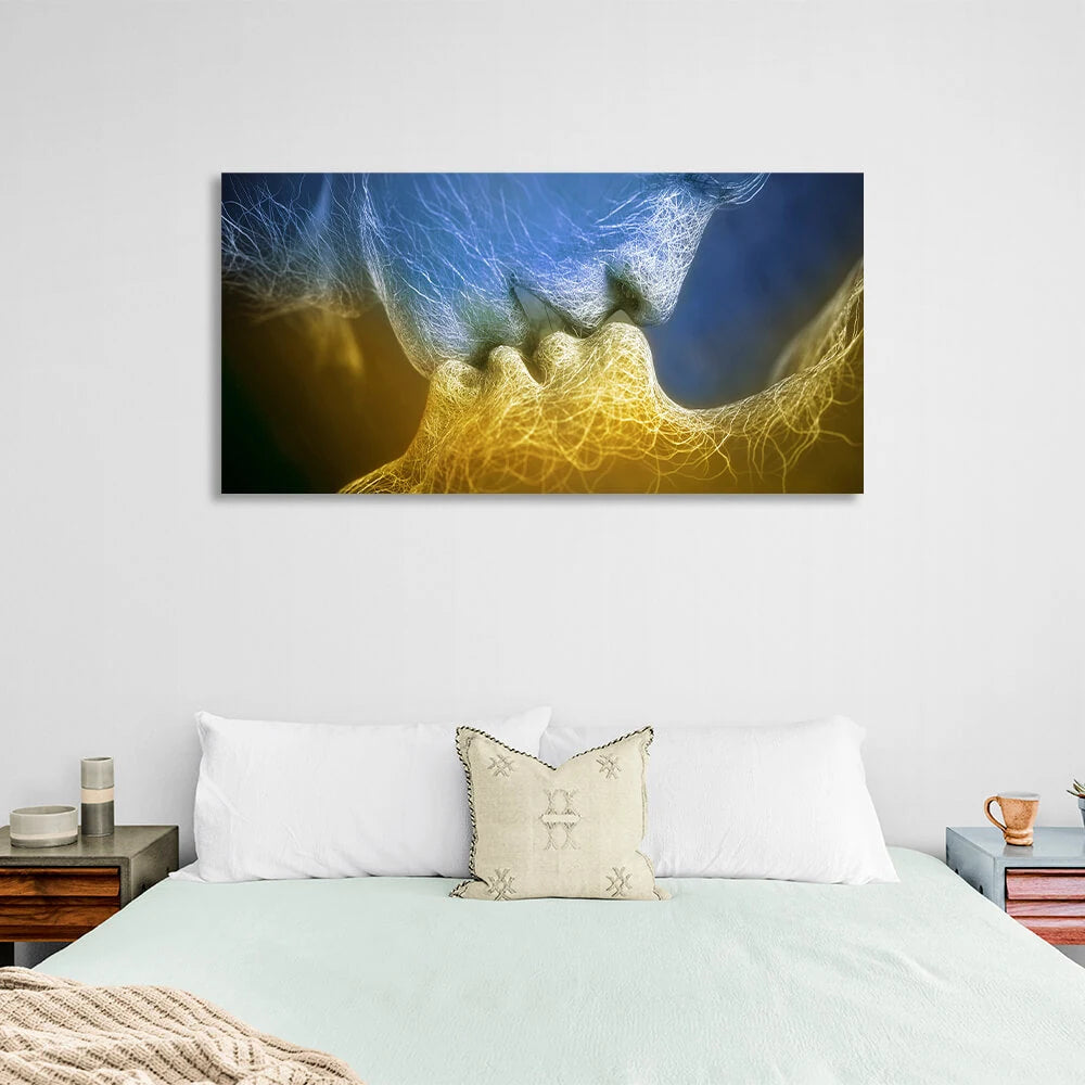 For the bedroom Kiss Yellow and Blue Canvas Wall Art Print For Bedroom
