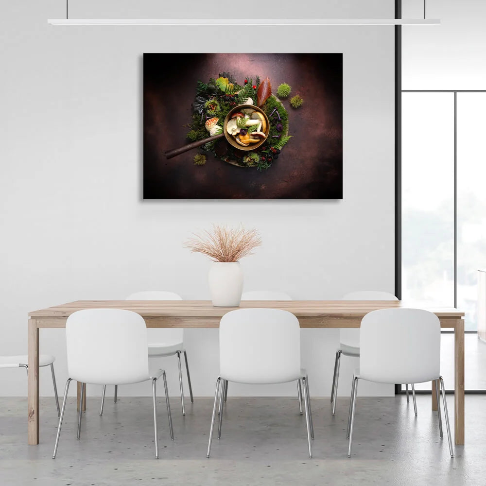 Für die Küche Pilze, Beeren und Kräuter Leinwandbild Wandbild Küche
