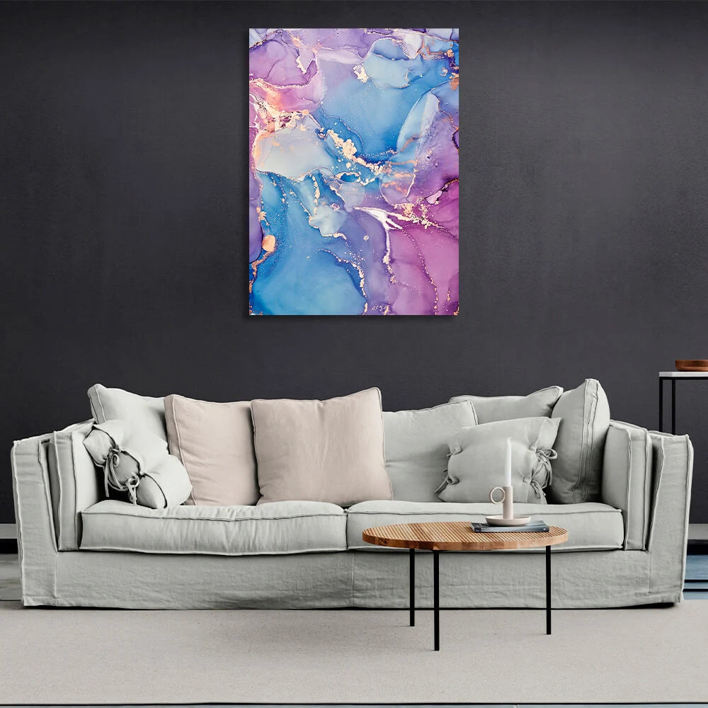 Gently purple abstract with blue color and gold lines Abstraction Canvas Wall Art Print