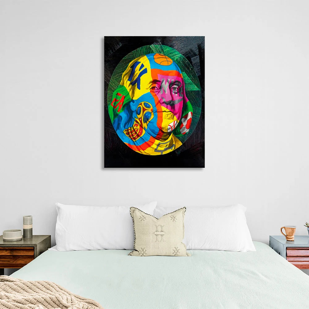 Franklin in einem Graffiti-Kreis auf schwarzem Hintergrund, inspirierender Kunstdruck auf Leinwand