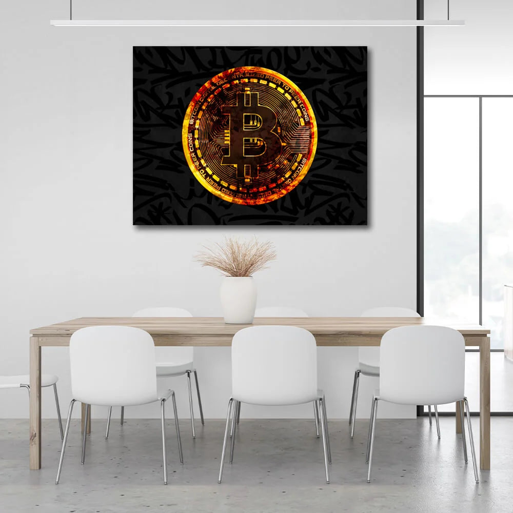 Gold Bitcoin coin Motivational Canvas Wall Art Print