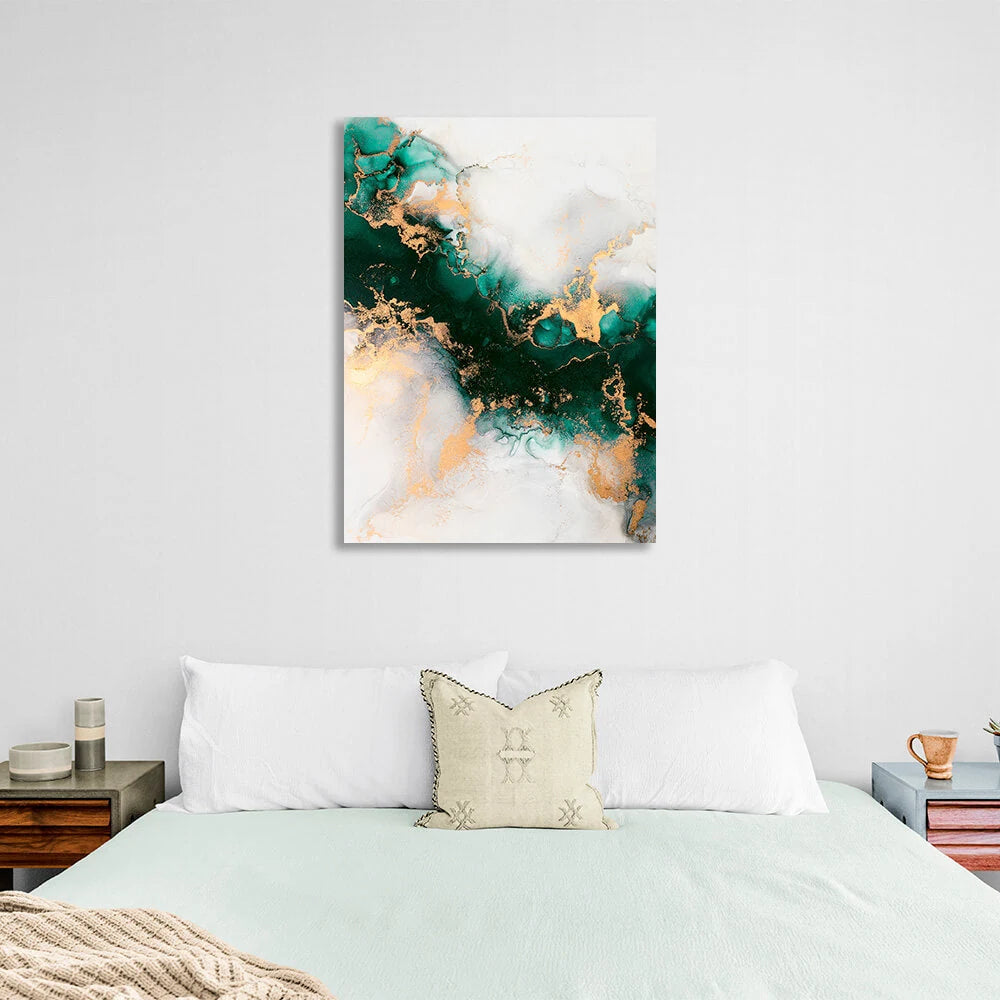 Grün-Gold mit grauen Elementen Abstraktion Leinwand Wand Kunstdruck
