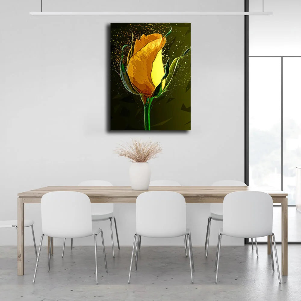 Inneneinrichtung: Eine Zeichnung einer gelben Rose auf Leinwand, Kunstdruck