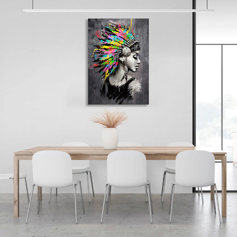 Indian on a gray background Canvas Wall Art Print
