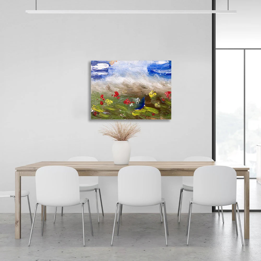 Leinwandbild „Innenraum, abstraktes Feld mit Blumen“