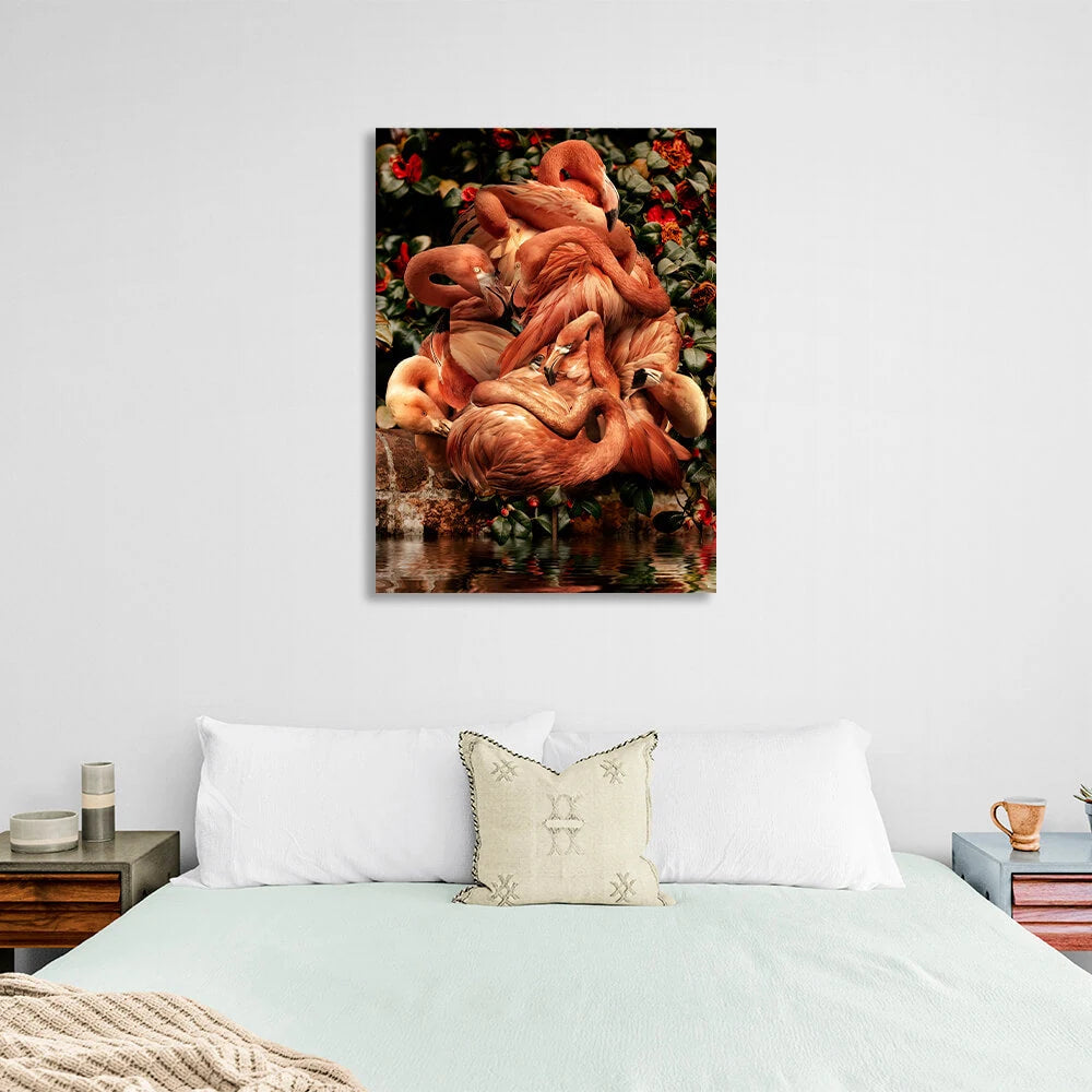 Leinwandbild „Interior“ mit rosa Flamingos