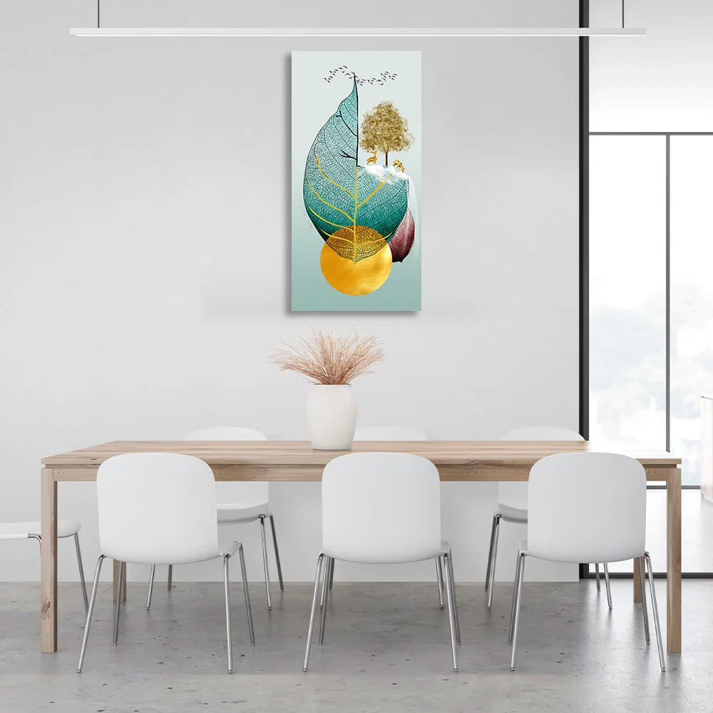 Leaf two deer tree and birds Abstraction Canvas Wall Art Print