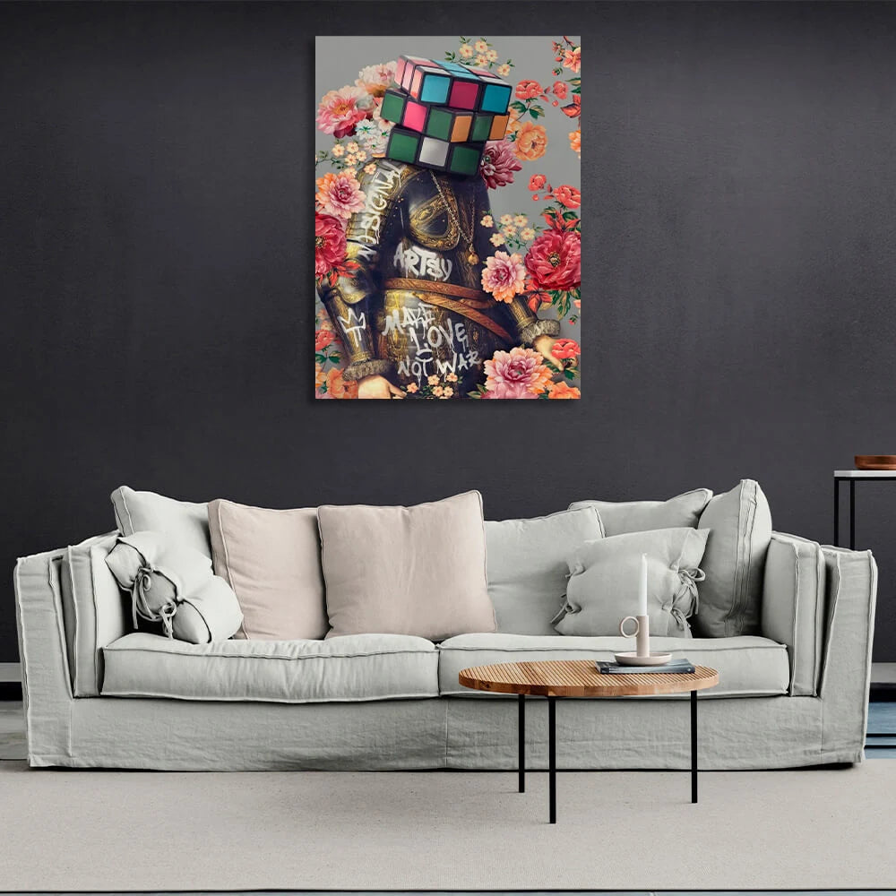 Ritter in Farben Kopf Zauberwürfel Kopf Graffiti links Leinwand Wand Kunstdruck