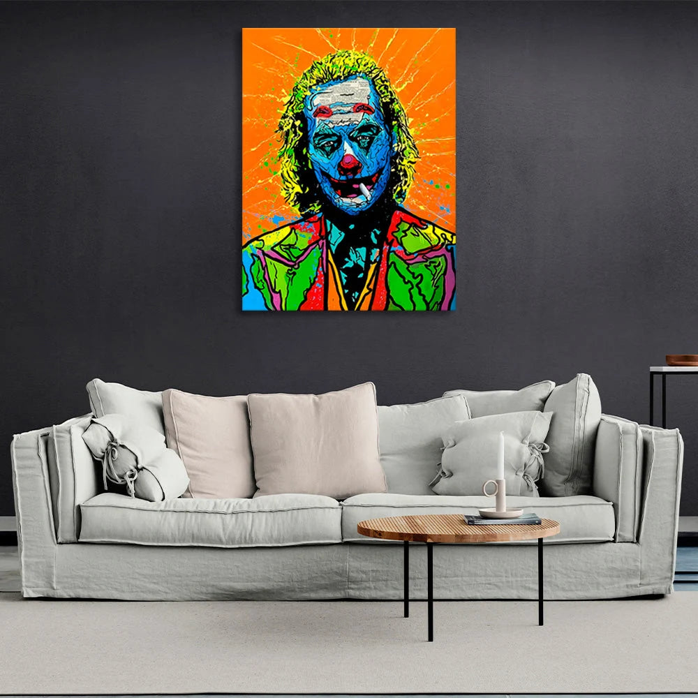 Kunstdruck auf Leinwand „Joker“ auf orangefarbenem Hintergrund