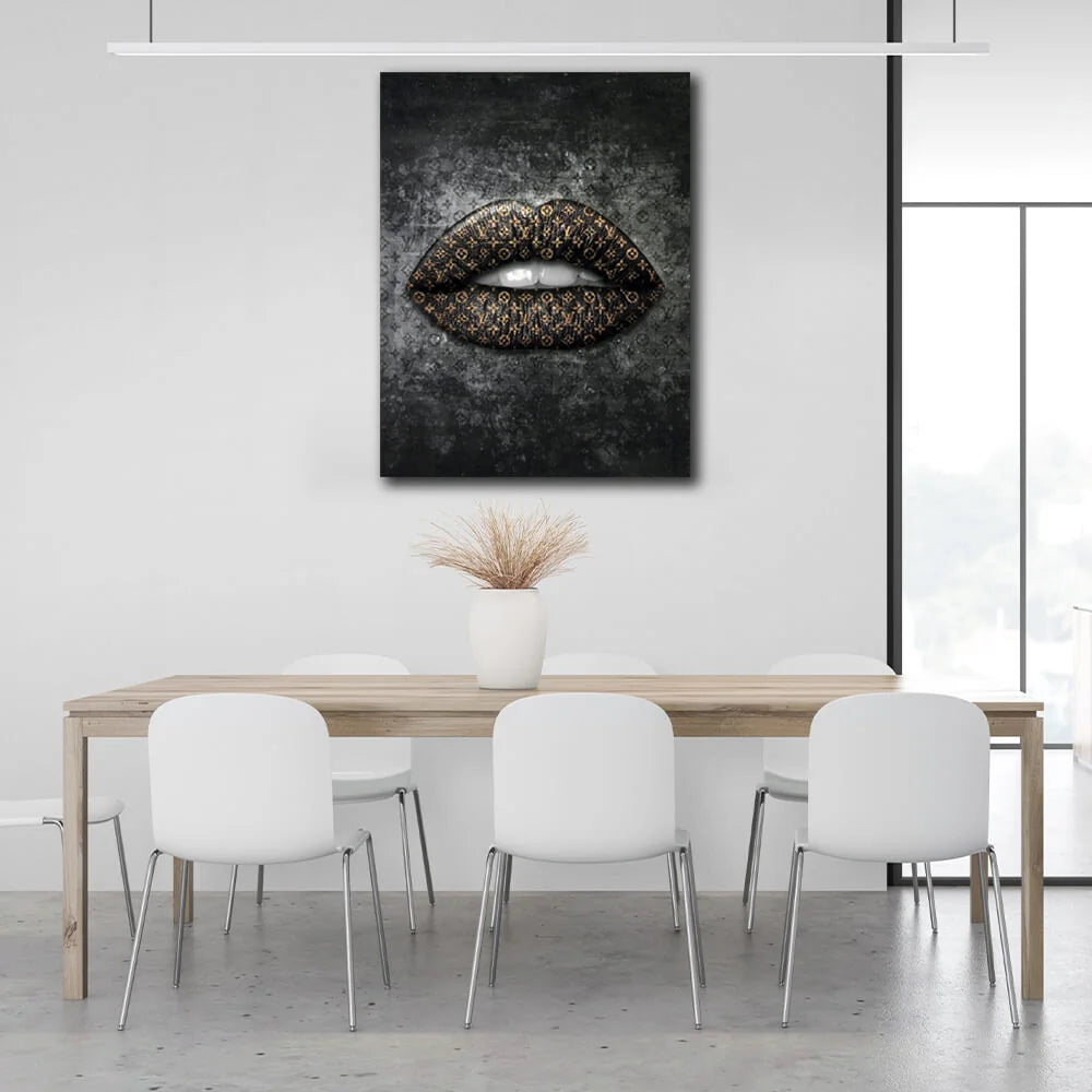 Lippen LV Gold Leinwand Wand Kunstdruck