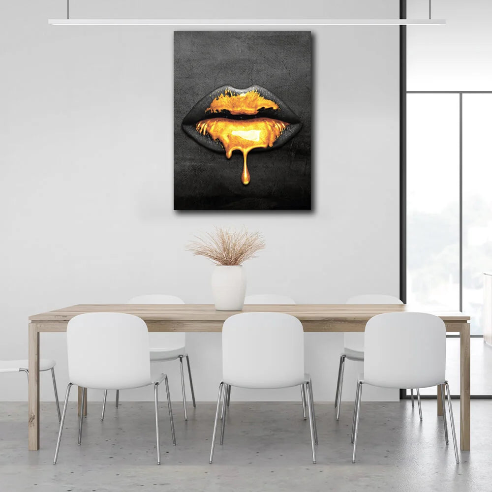 Lippen aus Gold Leinwand Wand Kunstdruck