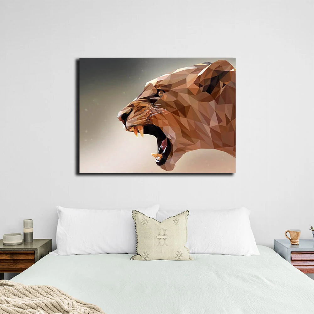 Geometrischer Kunstdruck auf Leinwand „Löwin“