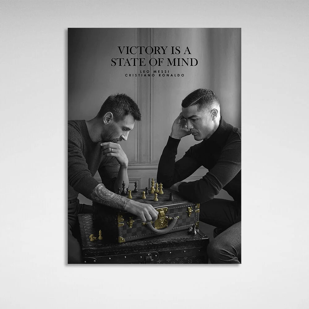 Messi und Ronaldo spielen Schach – Motivierender Kunstdruck auf Leinwand