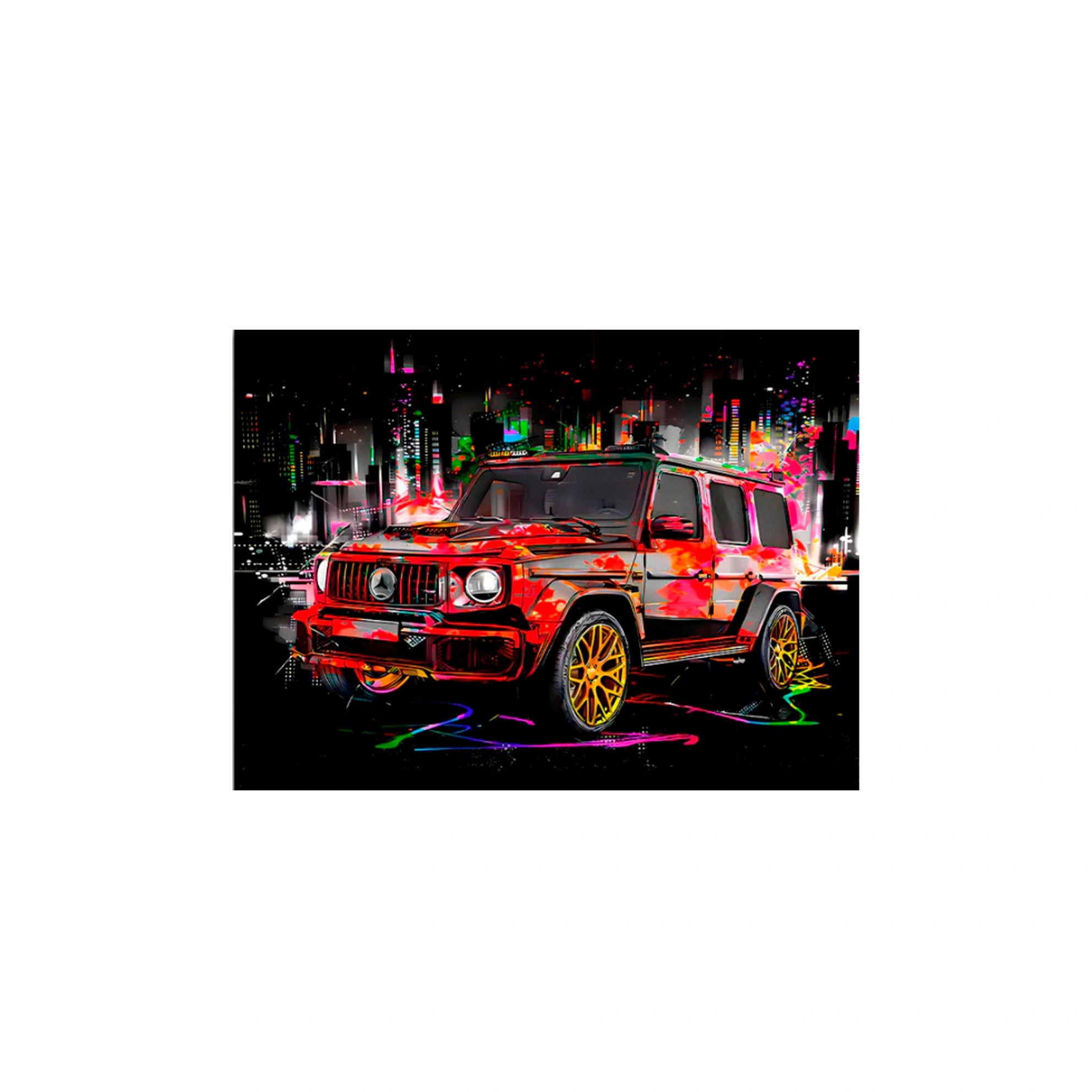 Leinwandbild, Mercedes G-Klasse, vor dem Hintergrund der nächtlichen Stadt