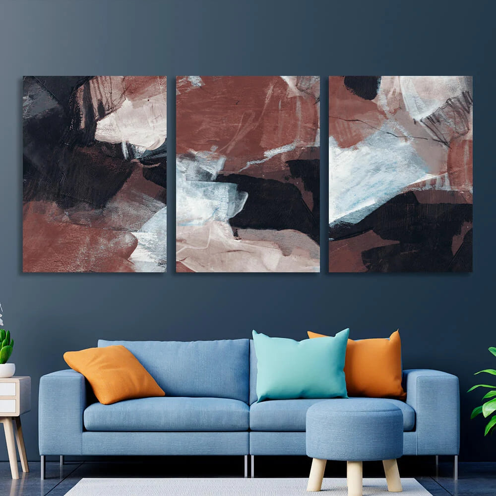 Modular abstract in black white and brown Multi Panel Canvas Wall Art Print