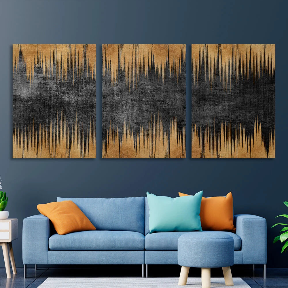 Modularer abstrakter Kunstdruck auf Leinwand, mehrteilig, Gold und Schwarz