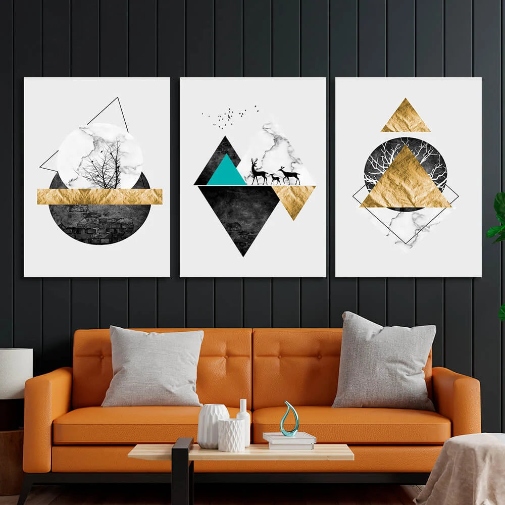 Modularer mehrfarbiger geometrischer Abstraktions-Wandkunstdruck auf Leinwand, mehrere Teile